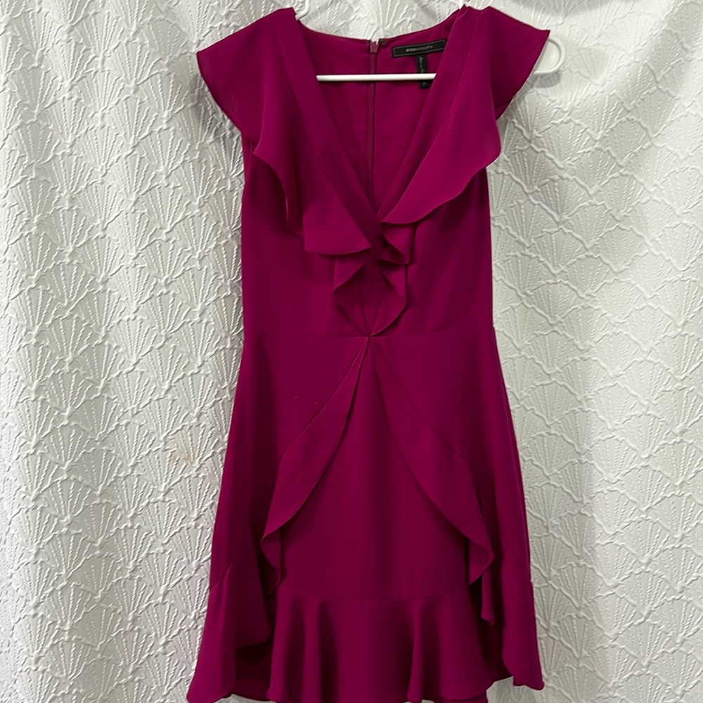 BCBGMaxAzria Magenta Ruffle Mini Dress